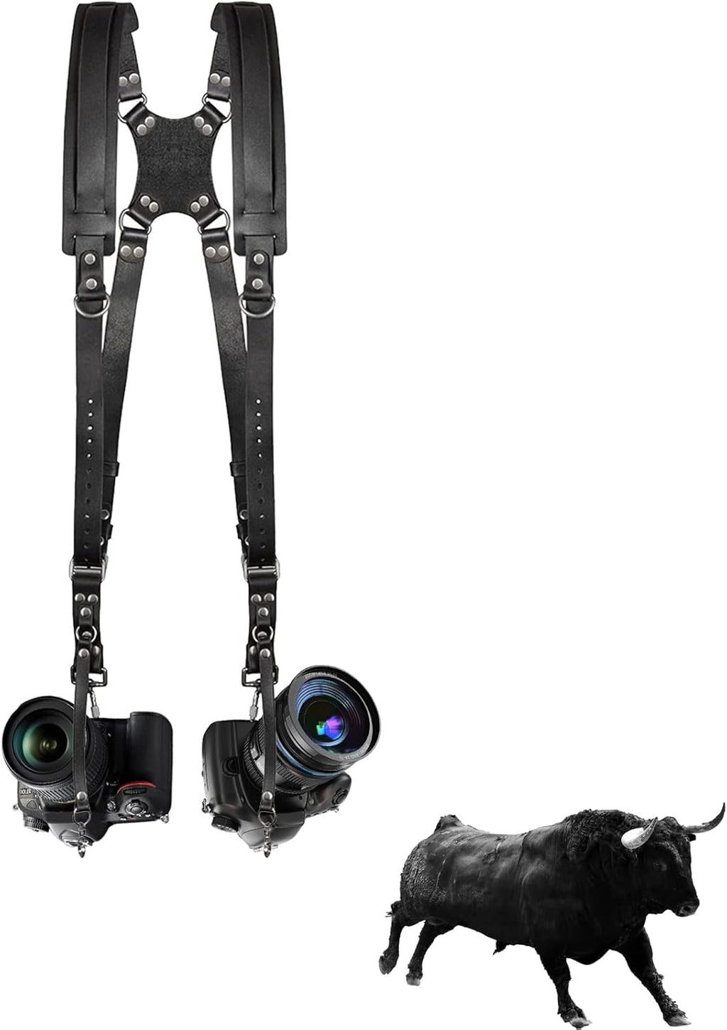 Leather Dual Camera Harness Adjustable Shoulder Straps M253171