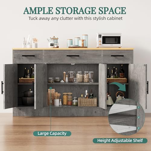 Ash Grey Wood Buffet Cabinet with 3 Drawers and 4 Doors B637026