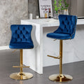 Golden Swivel Velvet Barstools Adjustable Height Blue Set of 2 L7915