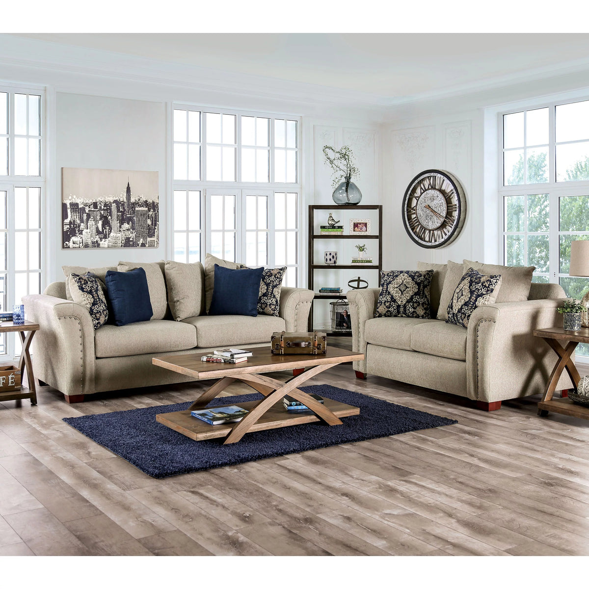 Traditional Fabric Upholstered 2-Piece Sofa Set Y413495