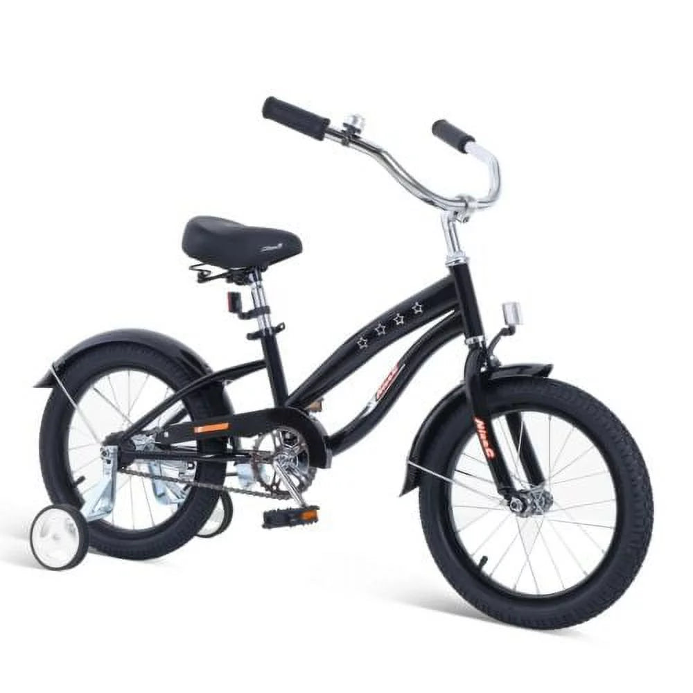 Kids Bike with Coaster Brake and Training Wheels, 12 inch Black D407