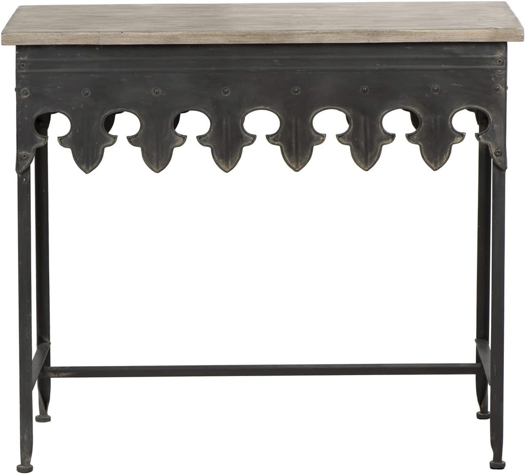 Metal Scalloped Edge Table Wood Top W4687