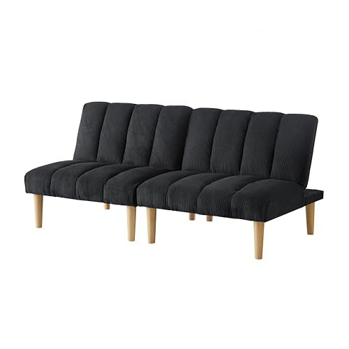 Blue Corduroy Convertible Futon Sofa Bed with Wooden Legs M1435