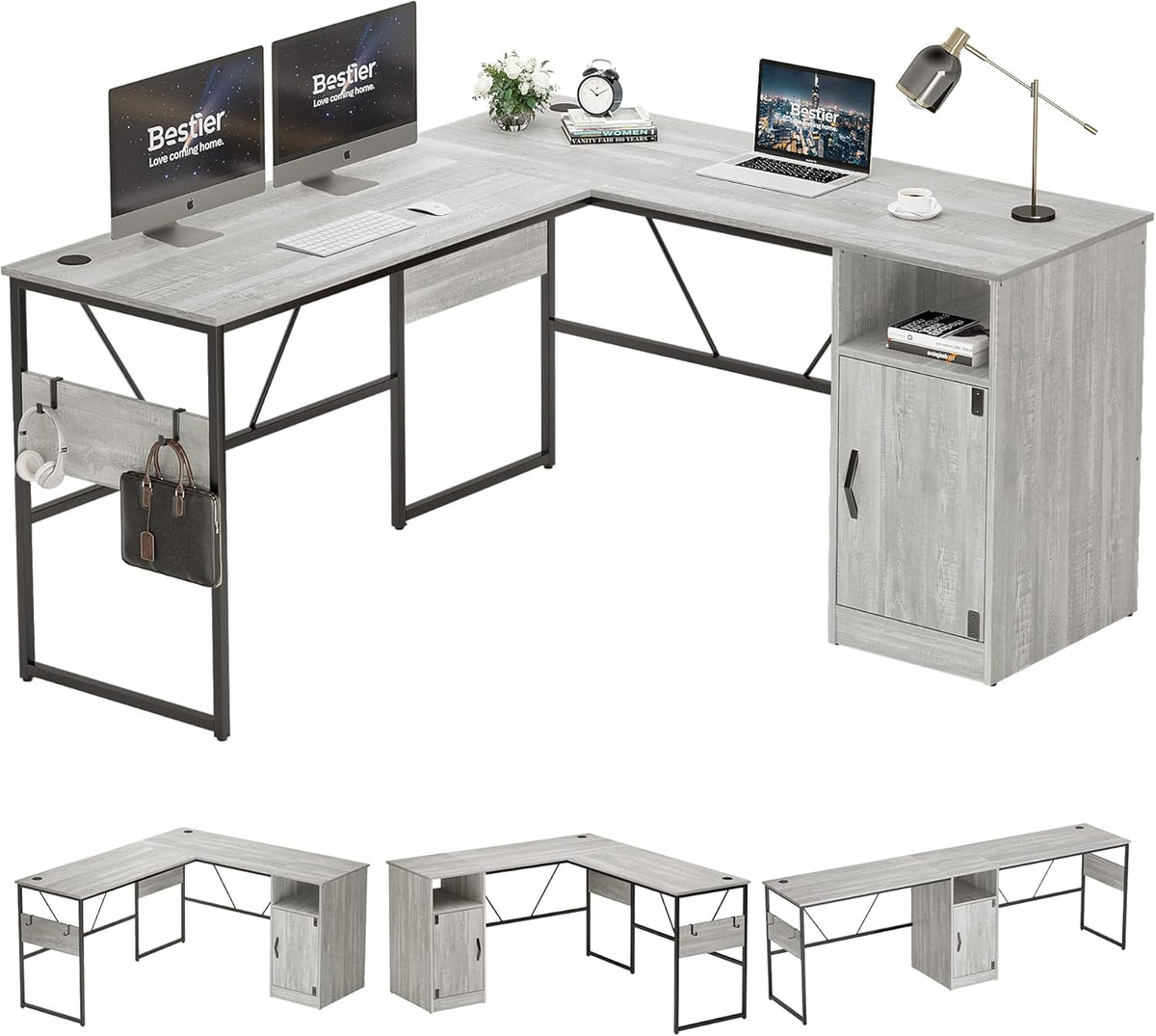 L Shaped Desk with Storage Cabinet 60 Inch Corner Desk V133