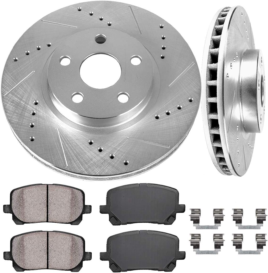 275mm 5 Lug 2 Rotors Ceramic Brake Pads Hardware H50503