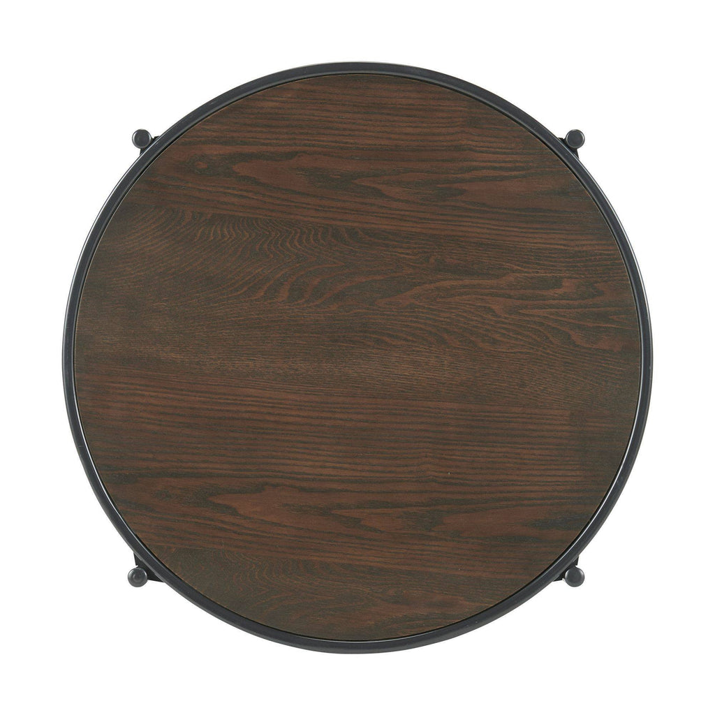 Round End Table with Wooden Top - Brown F97084