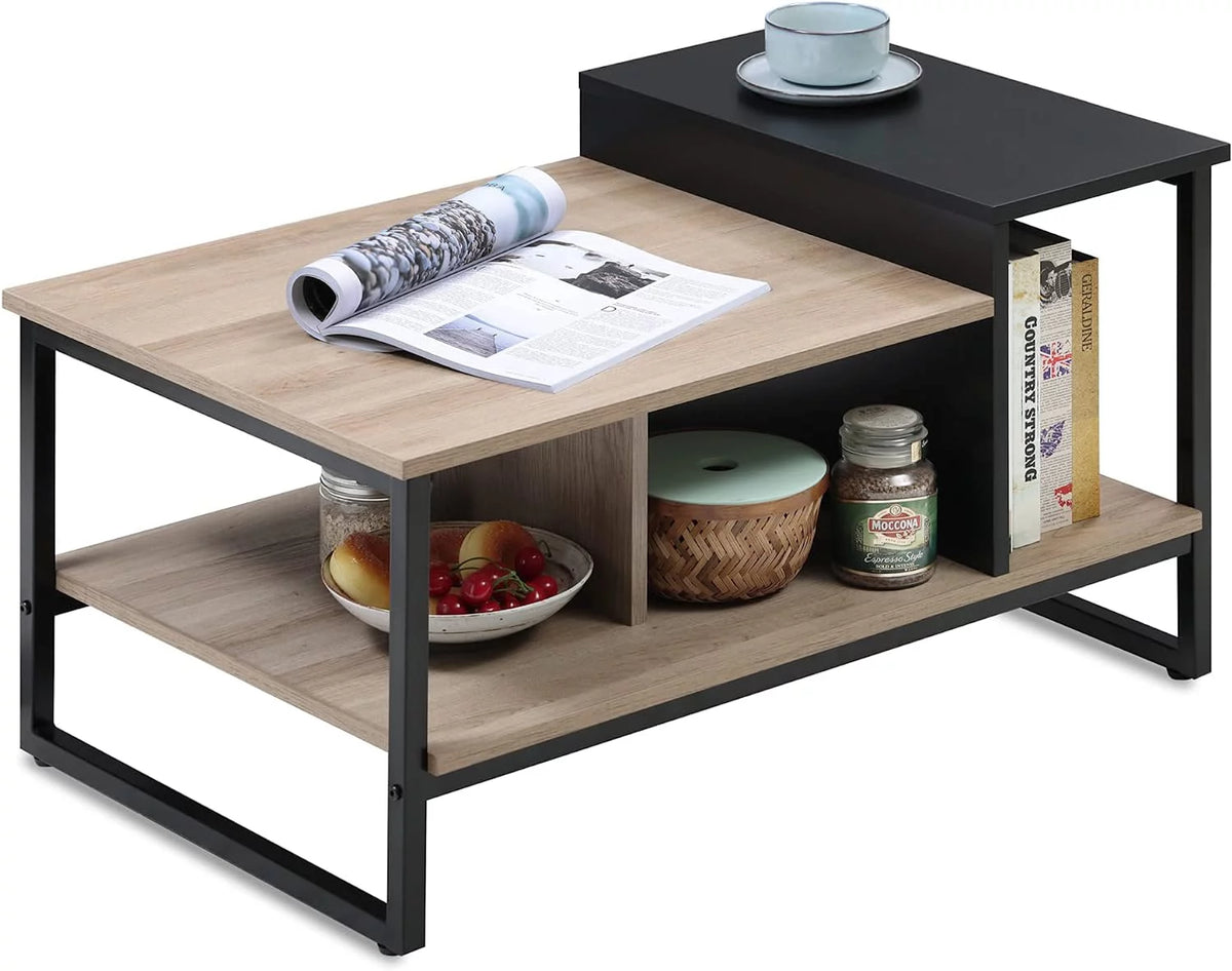 Lift Top Coffee Table with 2-Level Tabletop, Industrial Wood Coffee Table with Metal, 31.5" U3950