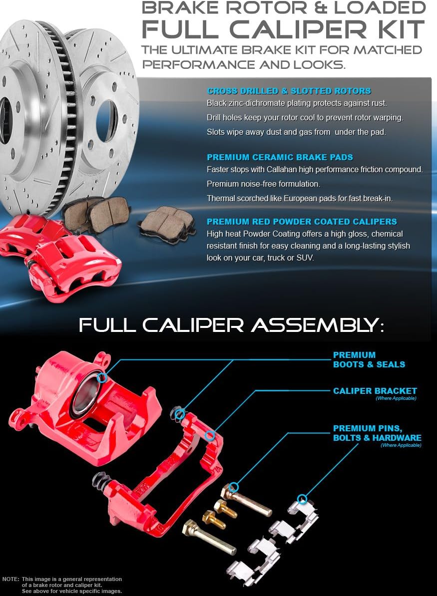 Powder Coated Red Calipers Zinc Plated Rotors Ceramic Pads K14747