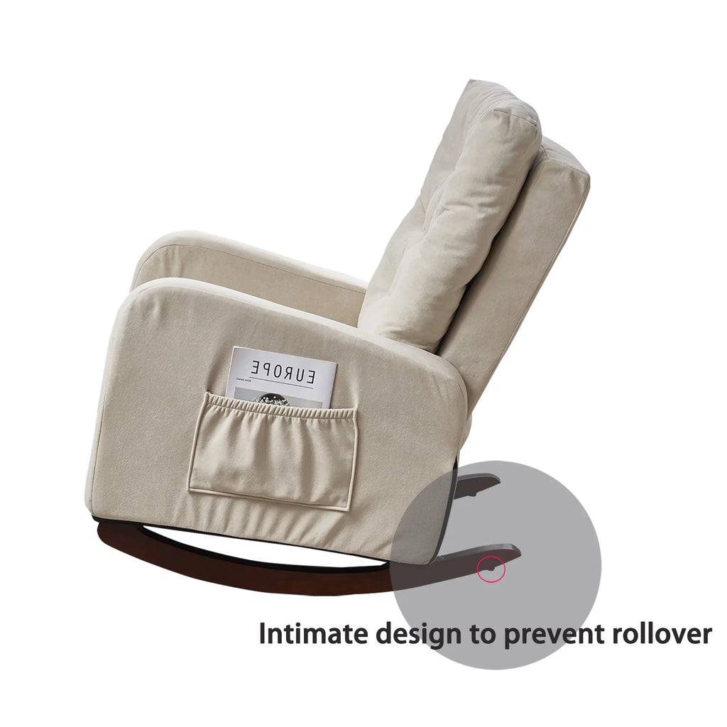 High Back Rocking Chair with Side Pocket Linen Fabric Y8217