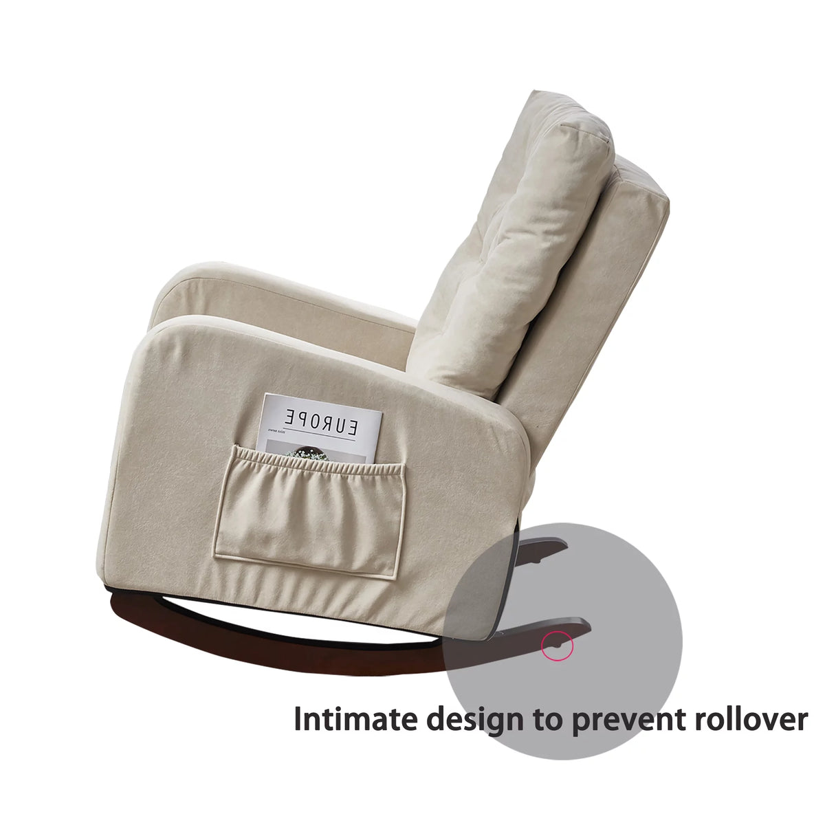 High Back Rocking Chair with Side Pocket Linen Fabric Y8217