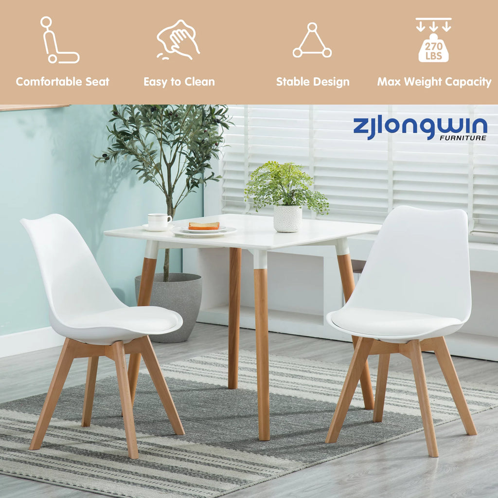 White Upholstered Dining Chair with Beech Wood Legs Set of 2 S5840