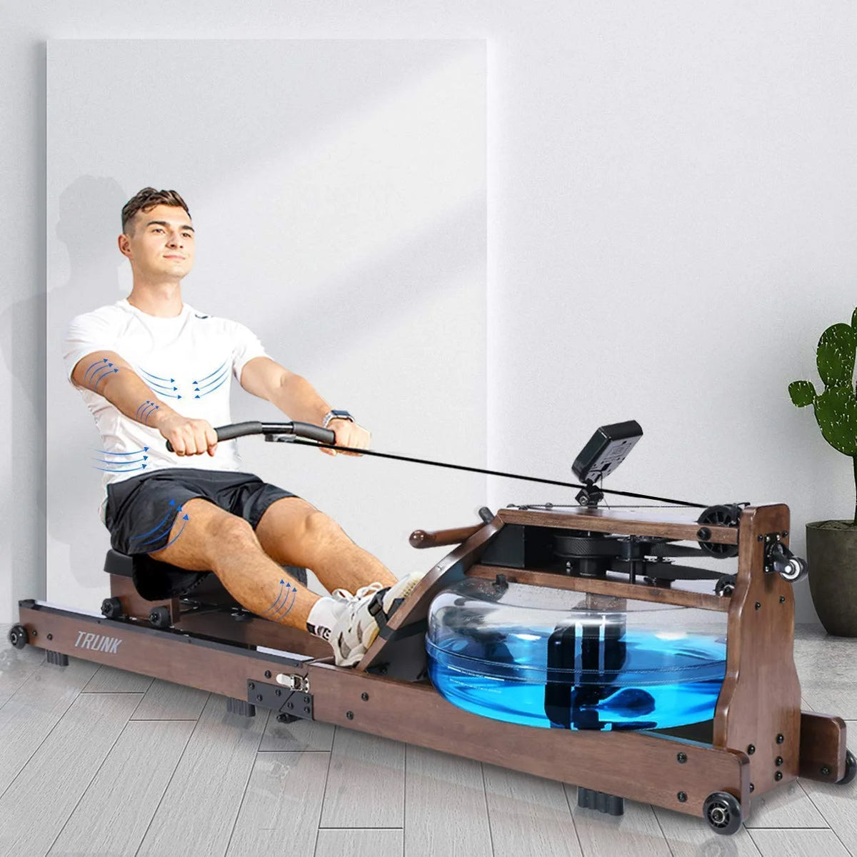 Foldable Solid Wood Water Rowing Machine With LCD Monitor E212528