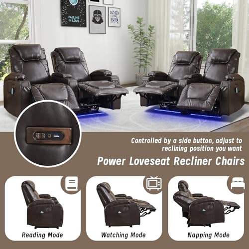 Brown Electric Power Loveseat Recliner Chair with Storage Armrest Q83502