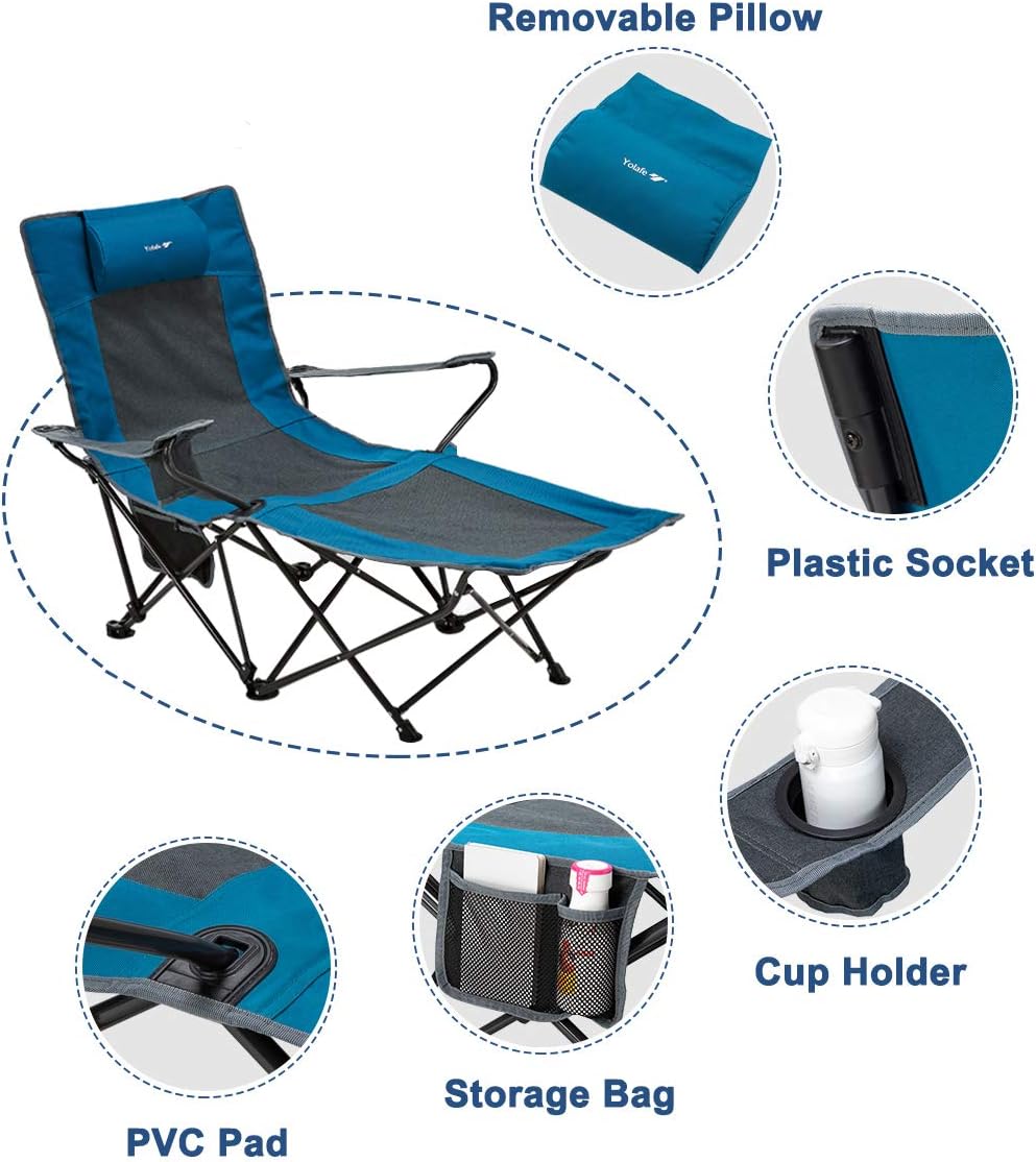 Camping Chairs Portable Folding Lounge Chaise with Cup Holder and Storage Bag B34141