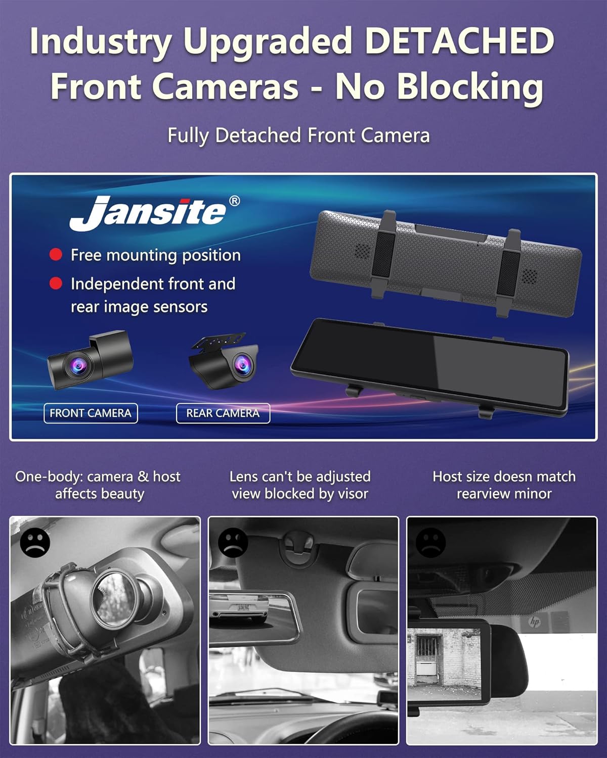 Mirror Dash Cam with Detached Front Camera 11 Rear View Mirror Camera Front and Rear FHD 1080P Waterproof Backup Camera Full Touch Screen with Night Vision H62667