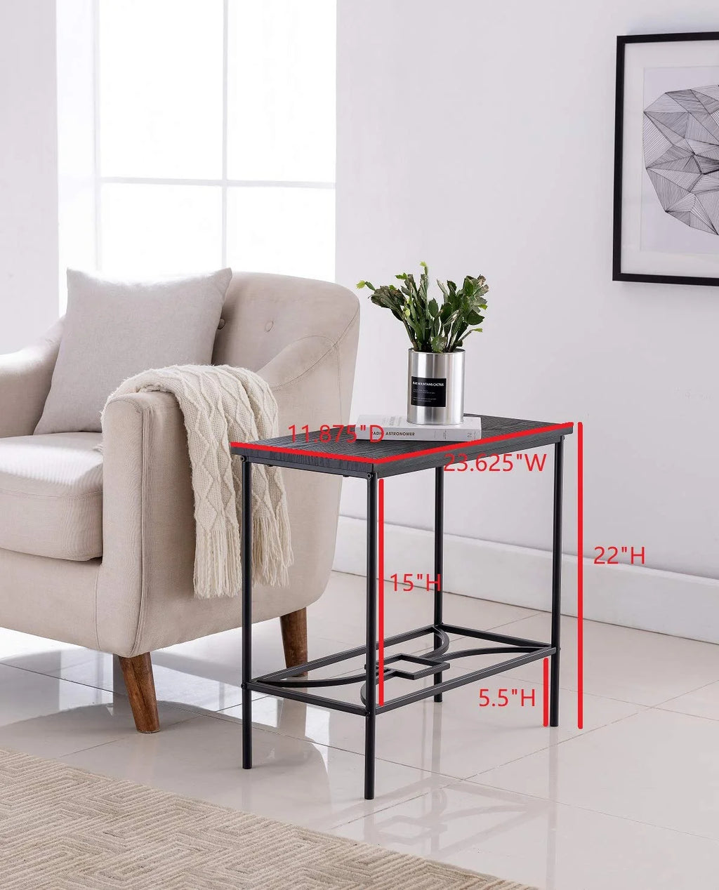 Black Metal & Wood Side Table M472