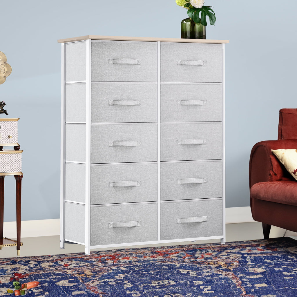 Cool Gray 10 Drawer Fabric Storage Dresser R5662