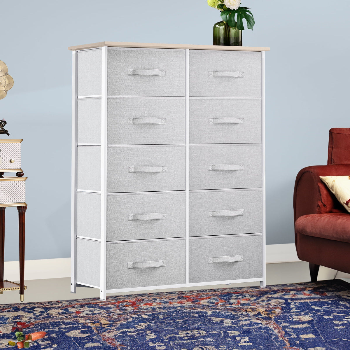 Cool Gray 10 Drawer Fabric Storage Dresser R5662