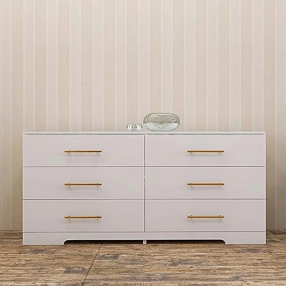 White 6 Drawer Wood Dresser with LED Light H24103