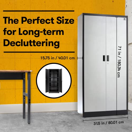71-inch Tall Black Steel Storage Cabinet with Adjustable Shelves B460349