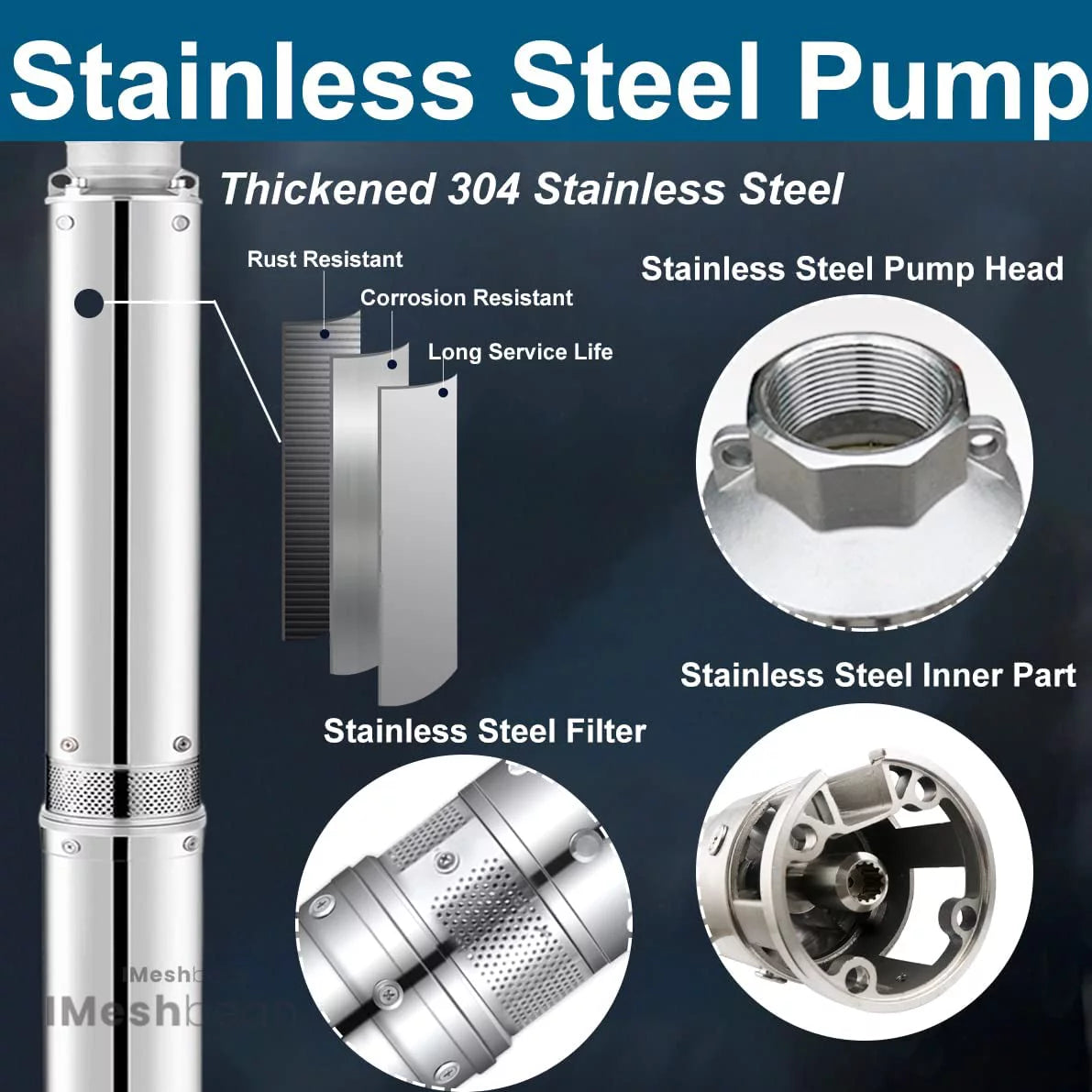 4" Deep Submersible Well Pump, 1 HP, 230V, Stainless Steel F27593
