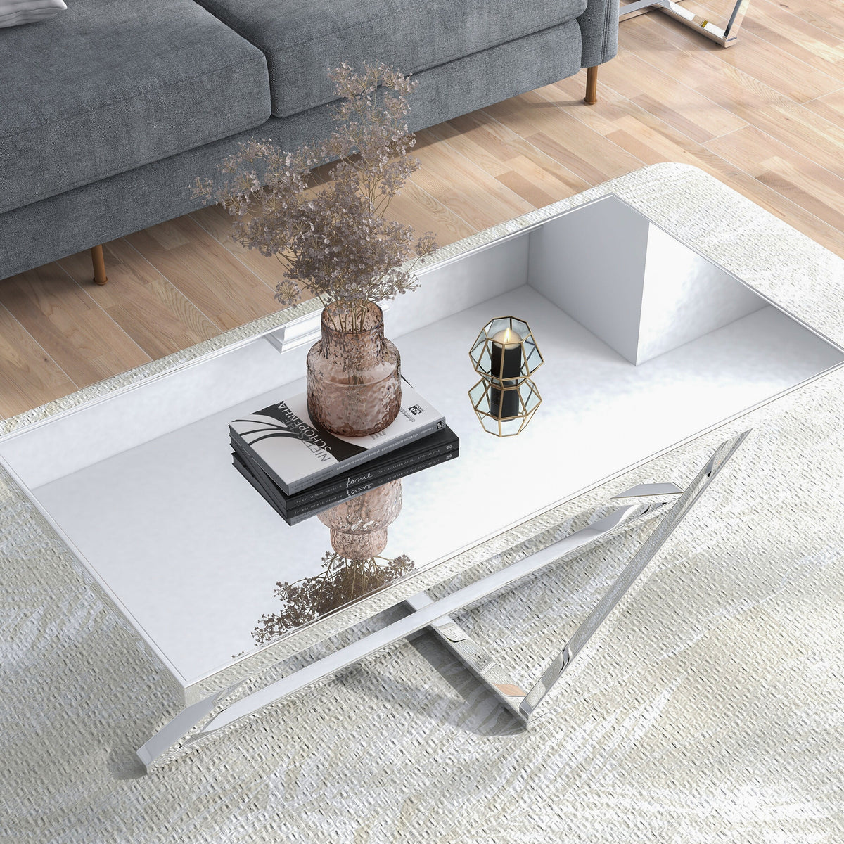 Chrome 47-inch Mirror Top Coffee Table A23970