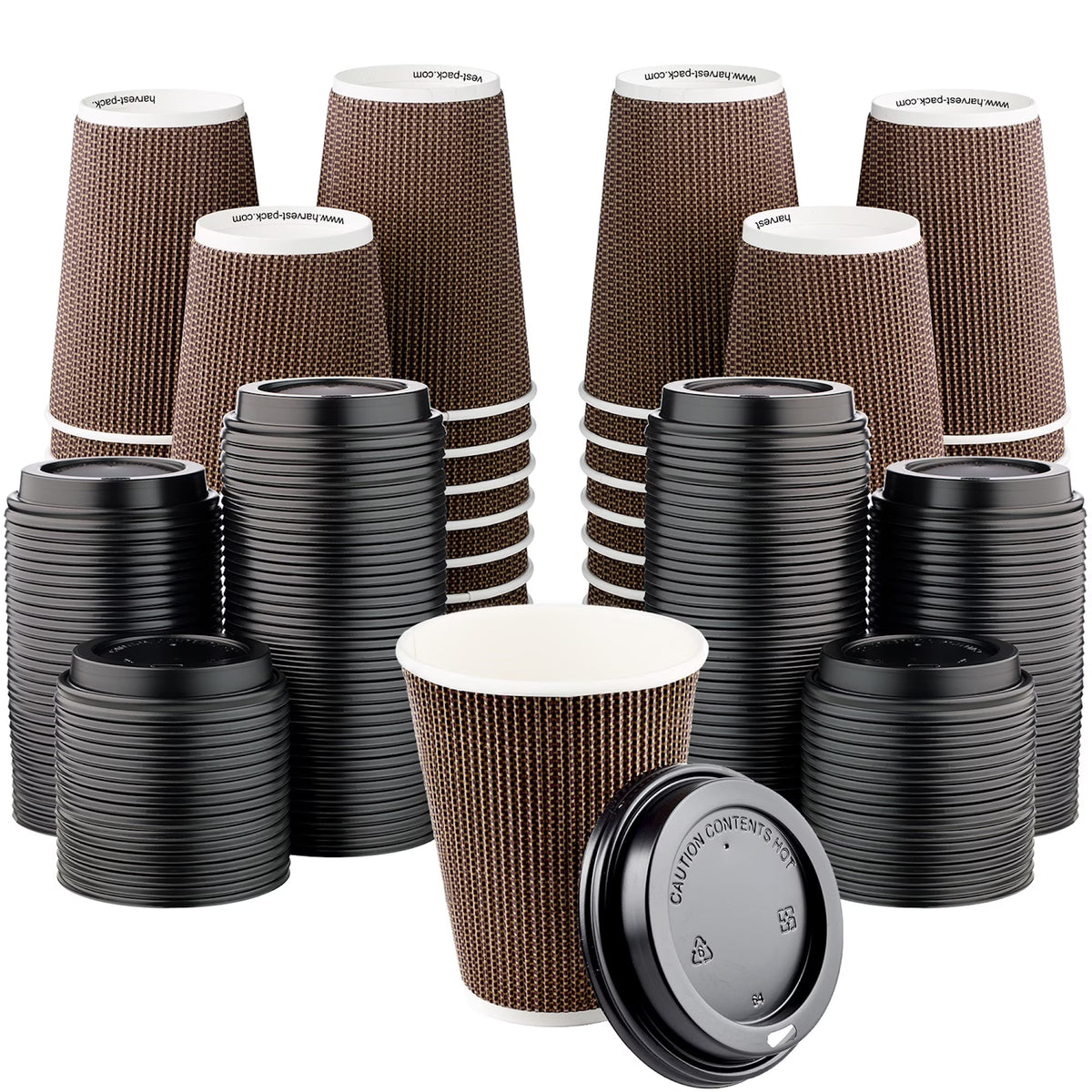 Disposable 12 fl oz Brown Rippled Double-Walled Paper Hot Cup with Lid 400 Sets K768833