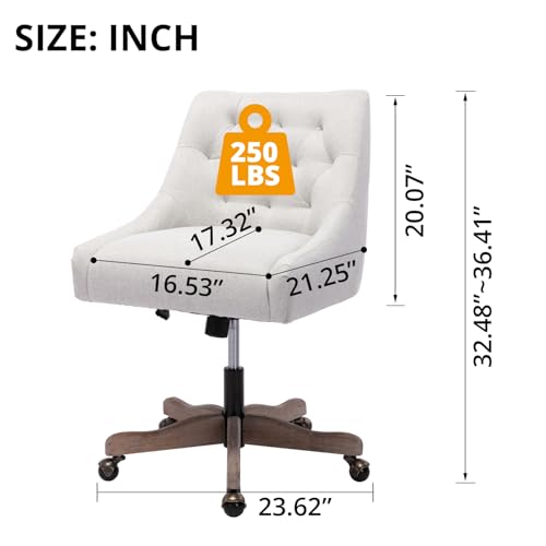 Beige Tufted Linen Swivel Office Chair U8023