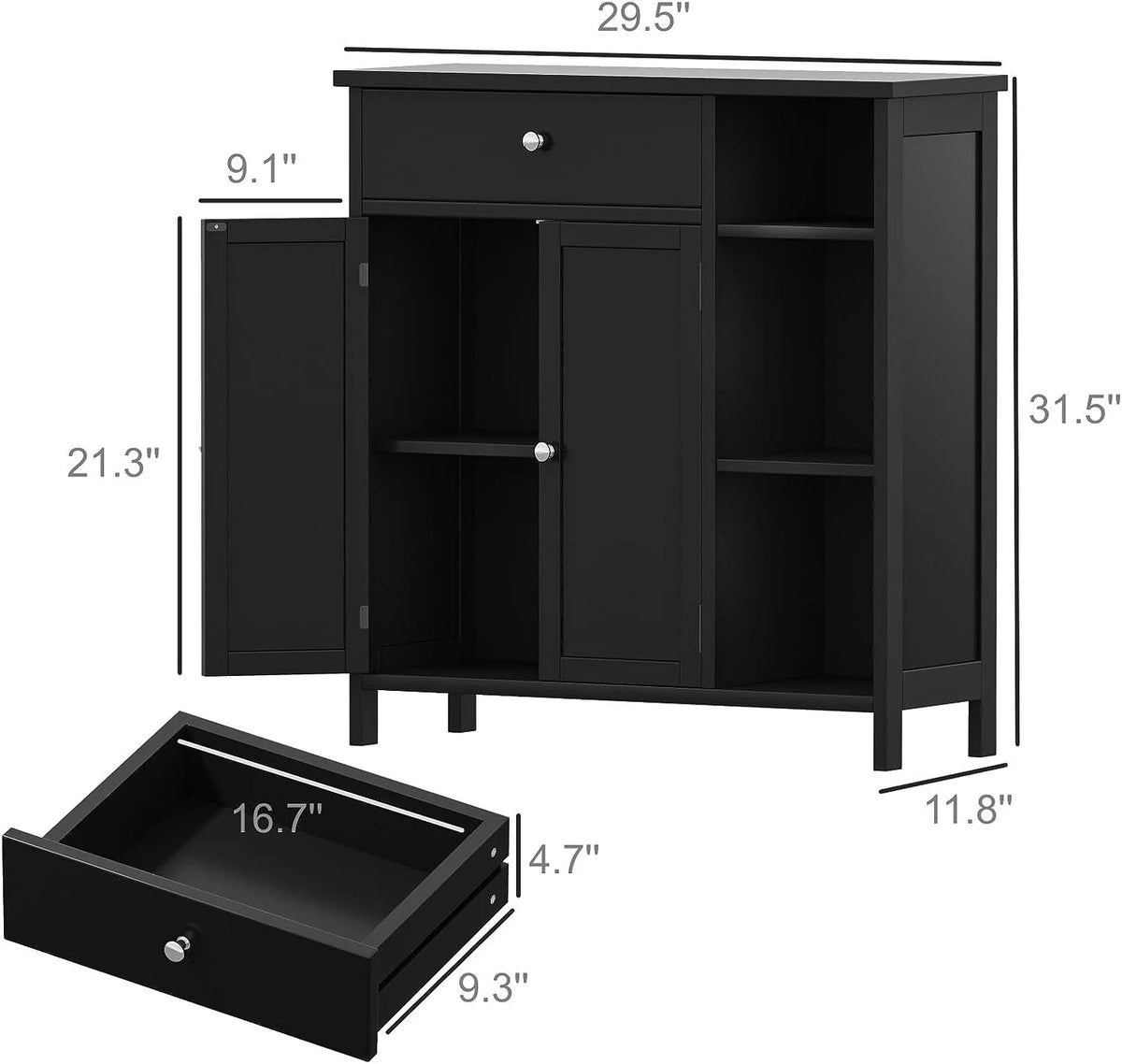 Black Freestanding Bathroom Cabinet with Drawer and Adjustable Shelf P582
