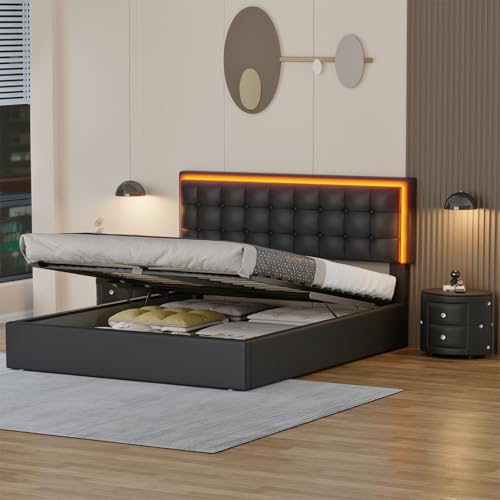 Queen Size Upholstered Bed with LED Headboard and 2 Nightstand with Drawers F3431