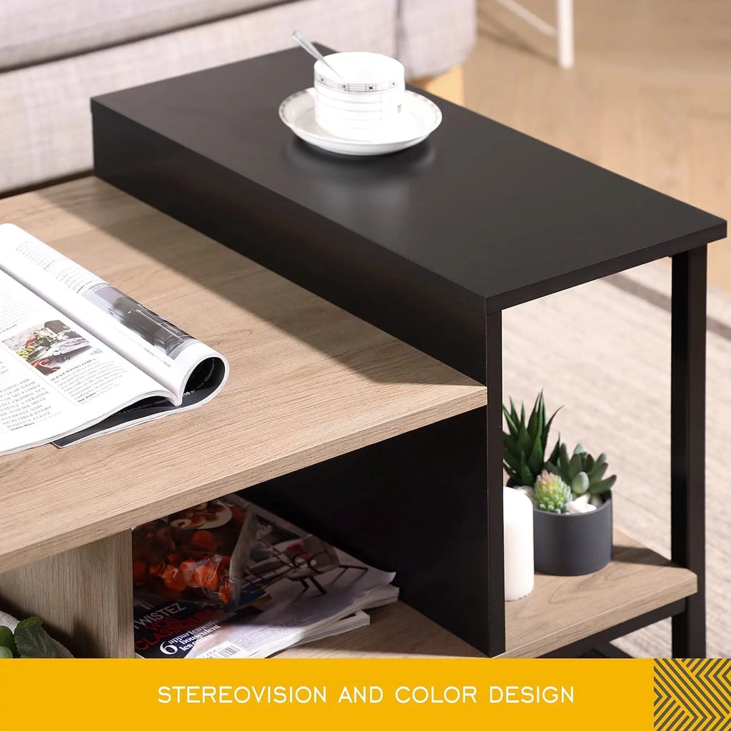 Lift Top Coffee Table with 2-Level Tabletop, Industrial Wood Coffee Table with Metal, 31.5" U3950