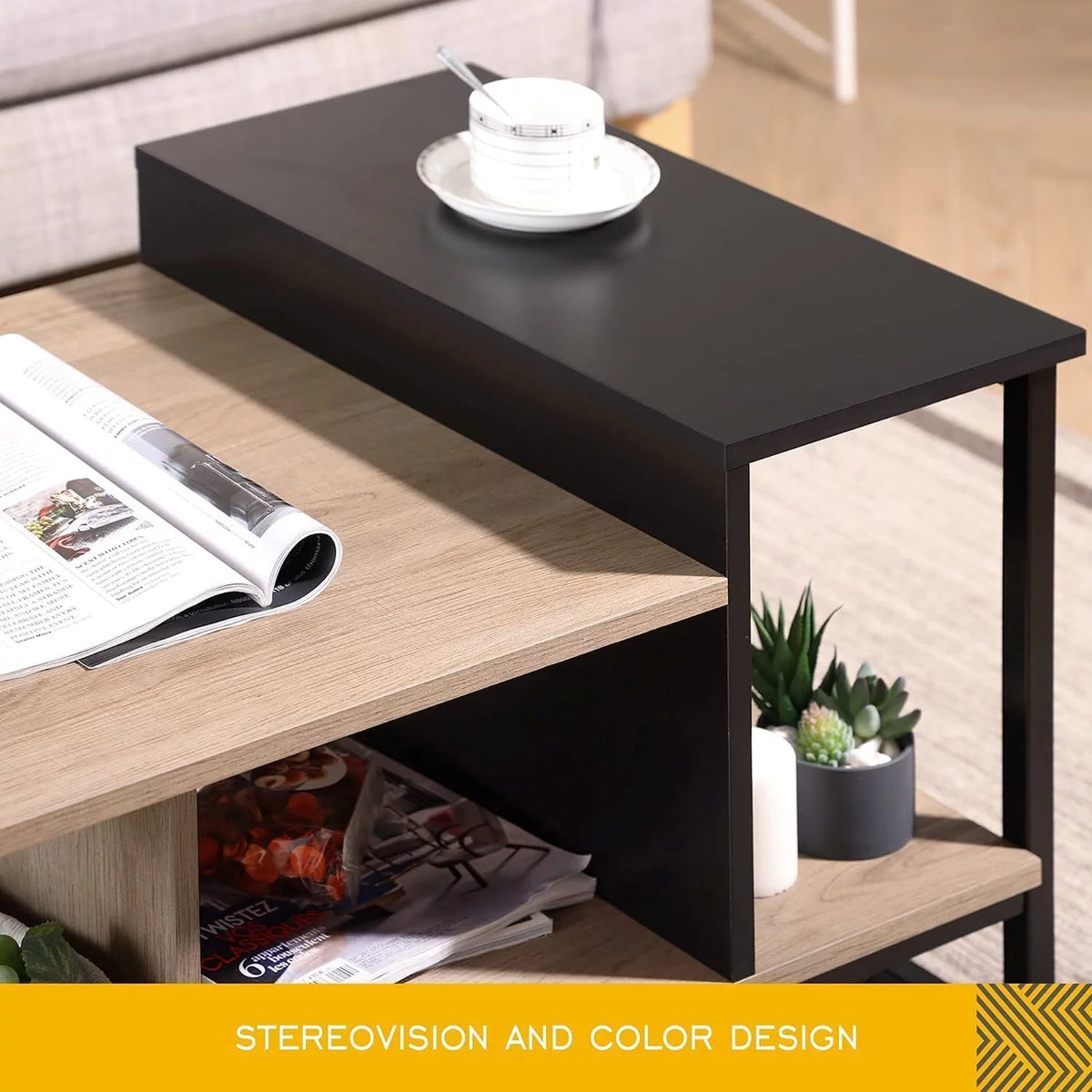 Lift Top Coffee Table with 2-Level Tabletop, Industrial Wood Coffee Table with Metal, 31.5" U3950