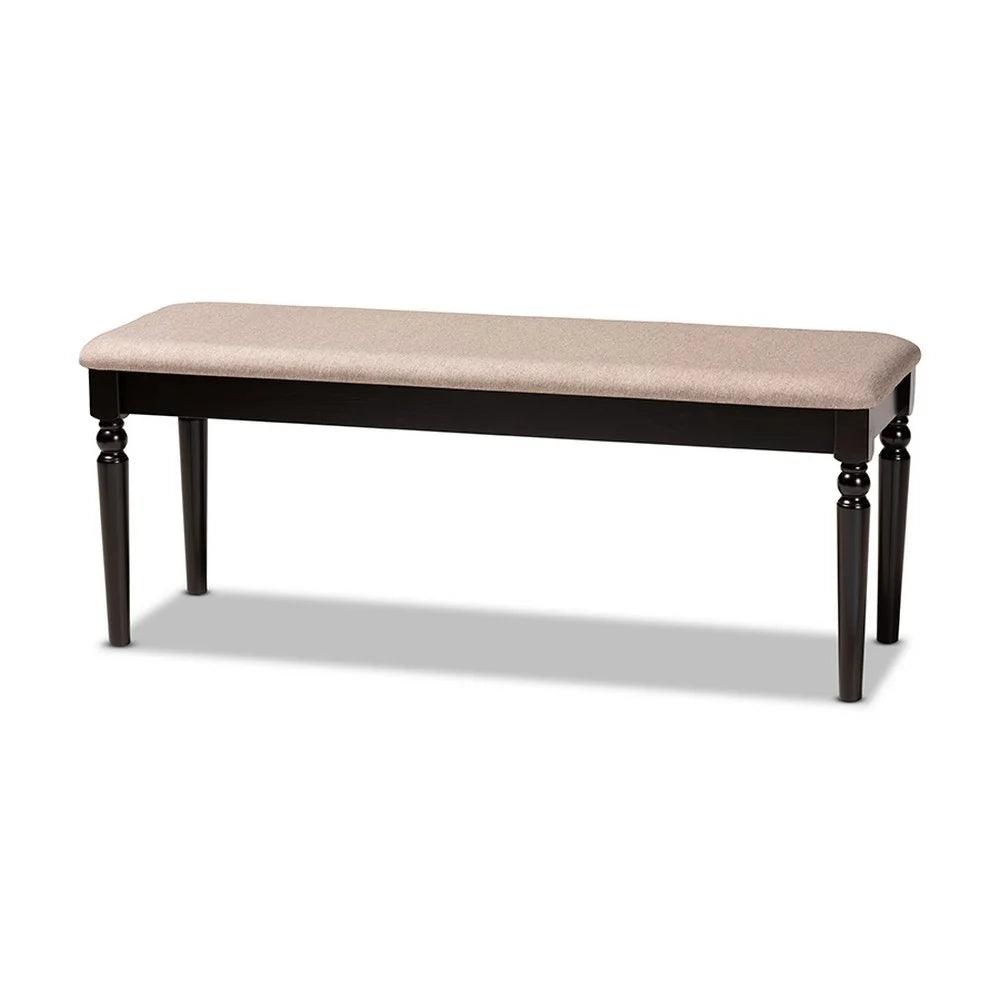 Sand Fabric Upholstered Dark Brown Wood Dining Bench F849006