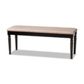 Sand Fabric Upholstered Dark Brown Wood Dining Bench F849006