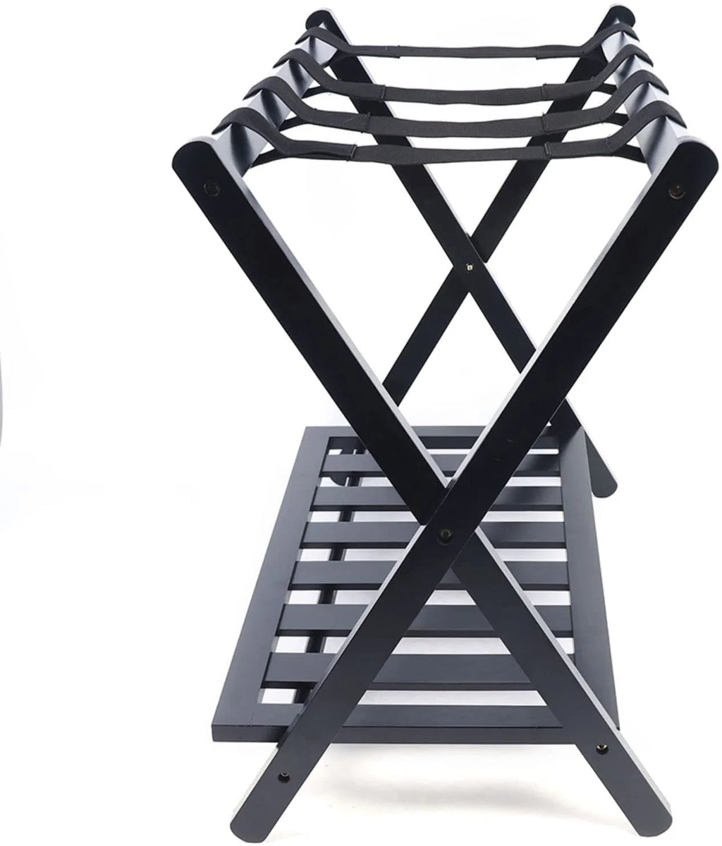 Black 2 Tiers Bamboo Wood Luggage Rack F381