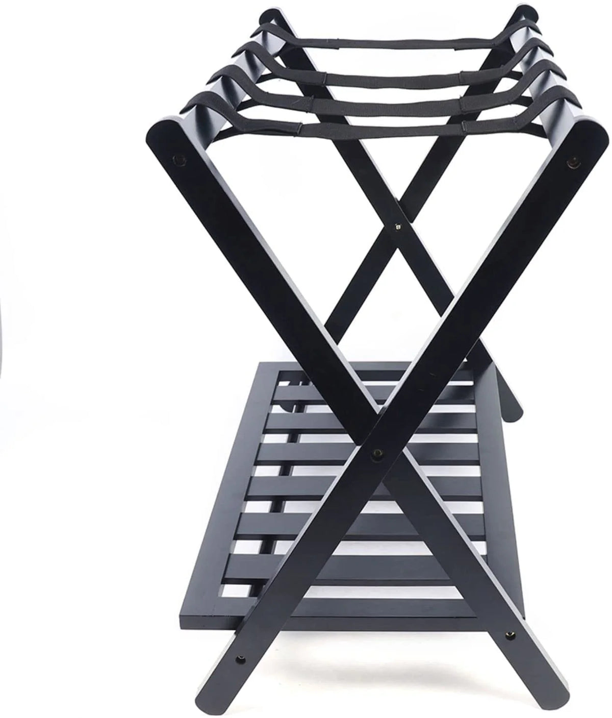 Black 2 Tiers Bamboo Wood Luggage Rack F381
