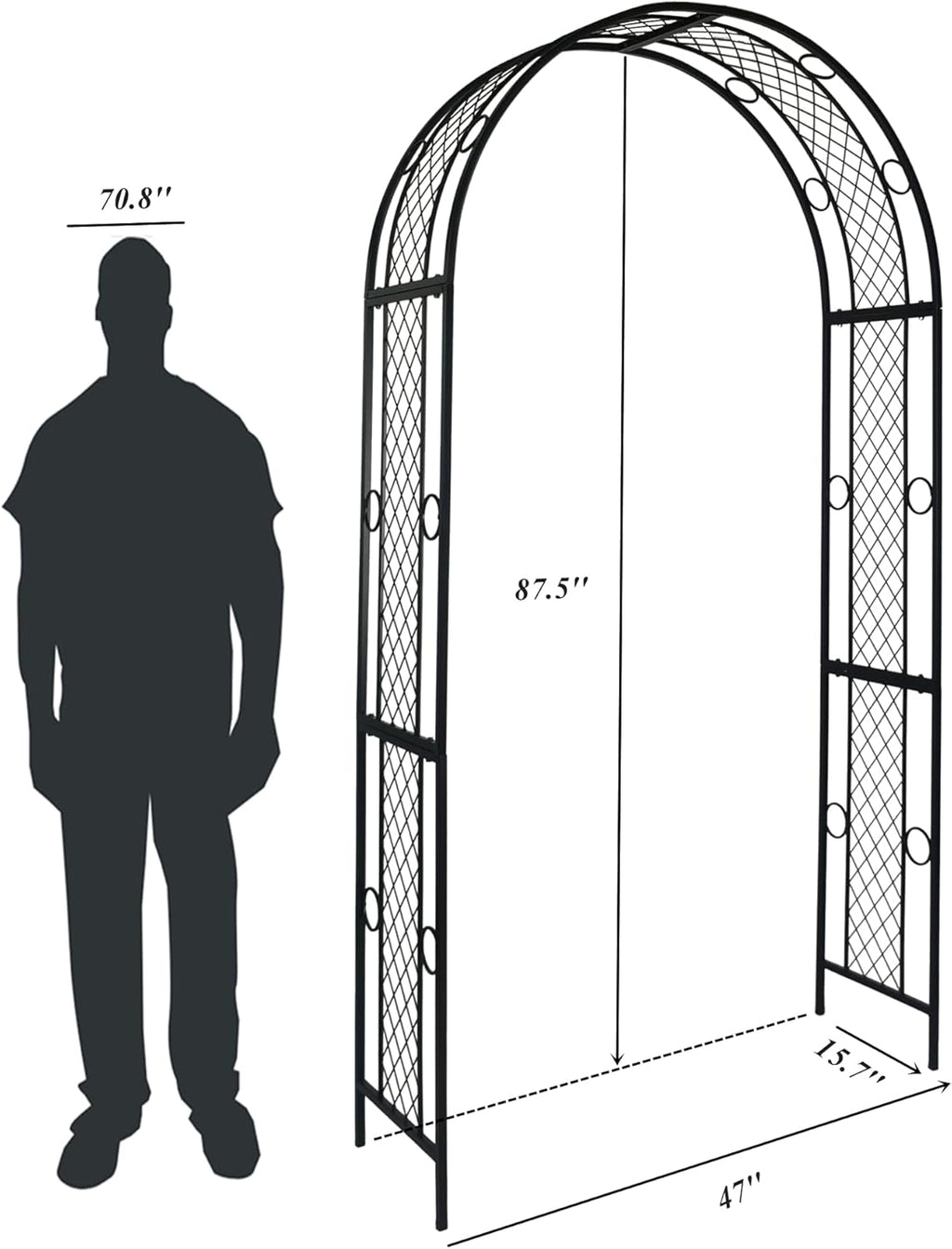 Black 47'' Wx87.5'' H Metal Garden Arch K77327