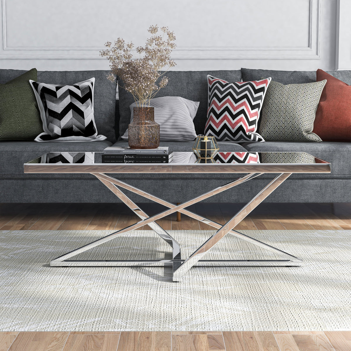 Chrome 47-inch Mirror Top Coffee Table A23970