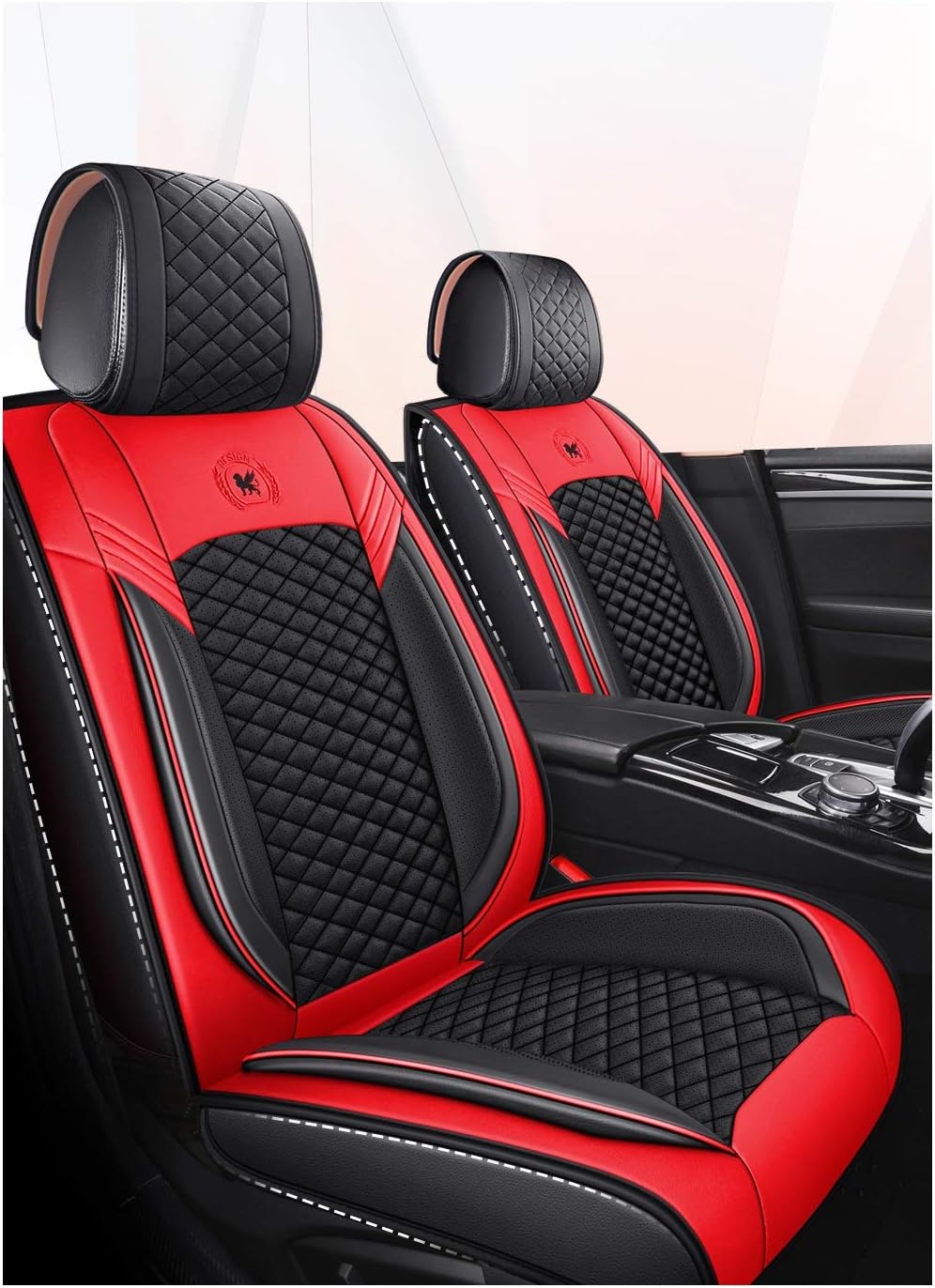Leather Car Seat Covers 5 Seats Full Set Black Pink G544