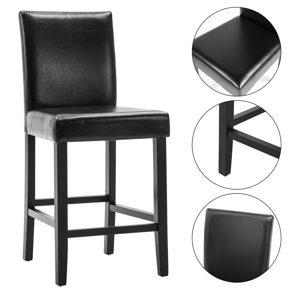 Black PU Leather Bar Stools, Set of 2 C969