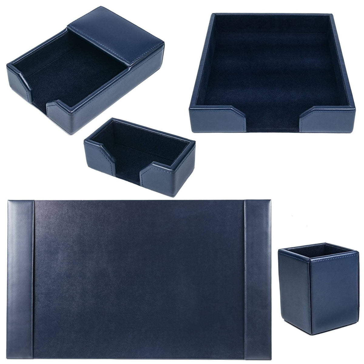 Navy Blue Bonded Leather 5-Piece Desk Set A656