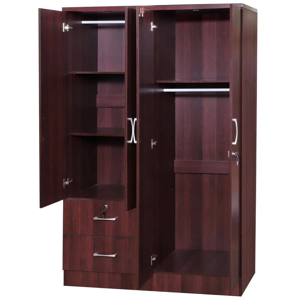 Wood 4 Doors 2 Drawers Armoire in Mahogany E873692