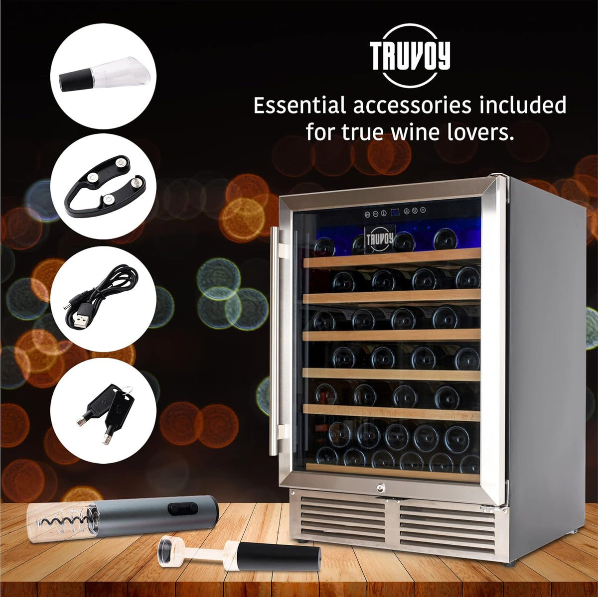 Wine Cooler Refrigerator with Reversible Low UV Glass Door, Touch Thermostat Control with LED Display, Lock, 150L Storage U4125