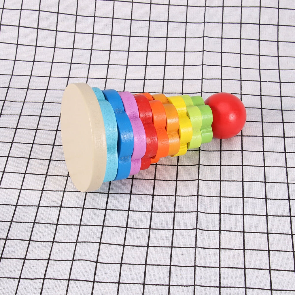 Rainbow Stacking Game Toy Circle Building Blocks Tower Educational Wooden Toy E5064