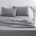 Navy Striped 100% Washed Cotton 4pcs King Size Sheet Set W933190