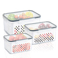 3 Pack Refrigerator Organizer Food Containers with Lids and Drain Colanders B597448