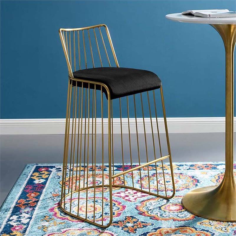 Gold Stainless Steel Velvet Bar Stool Q6884