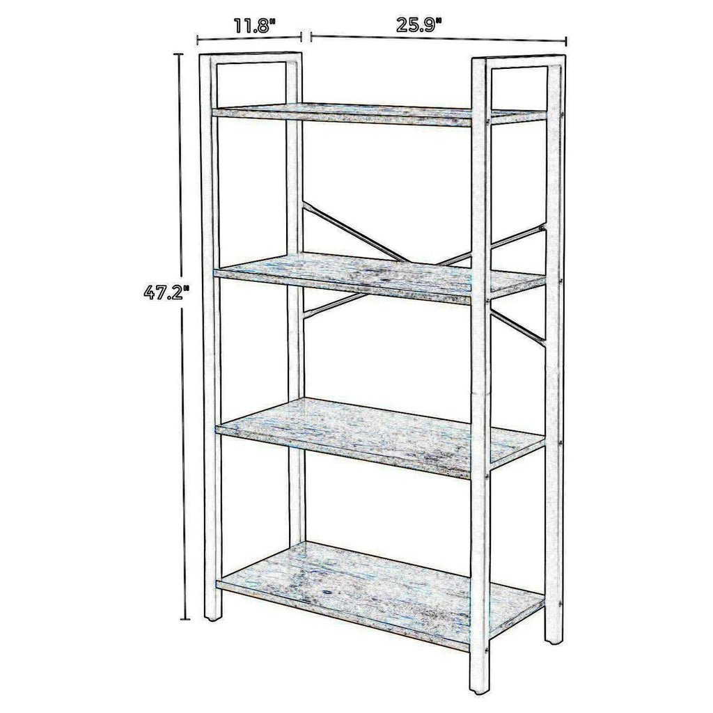 Rustic Brown and Black 4 Tier Wood and Metal Bookcase V655878
