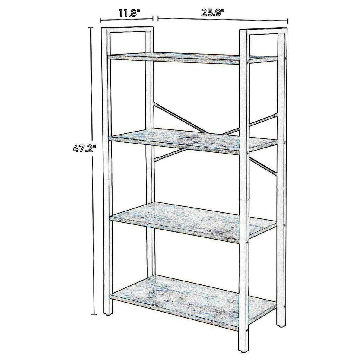 Rustic Brown and Black 4 Tier Wood and Metal Bookcase V655878
