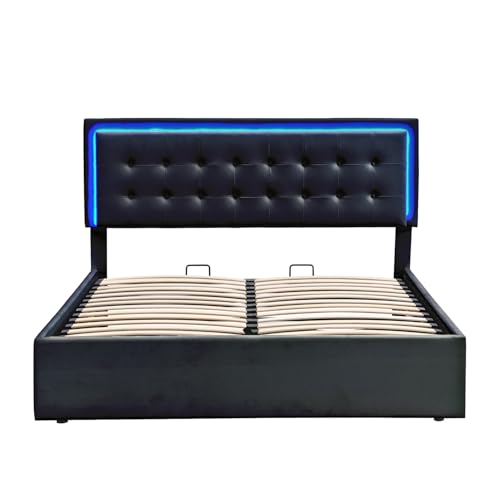 Queen Size Upholstered Bed with LED Headboard and 2 Nightstand with Drawers F3431